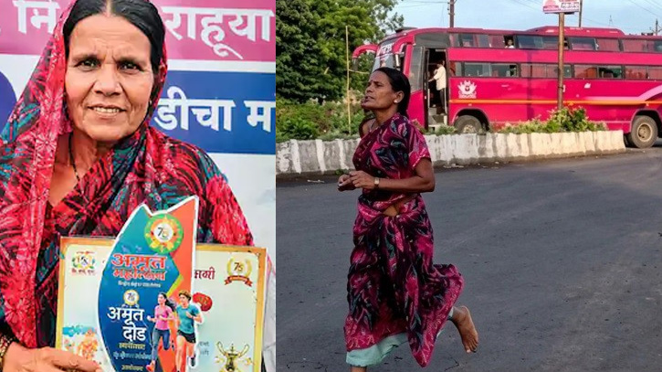 সন্তানের পড়াশোনার খরচ জোগাতে শাড়ি পরে খালি পায়ে ম্যারাথন জিত